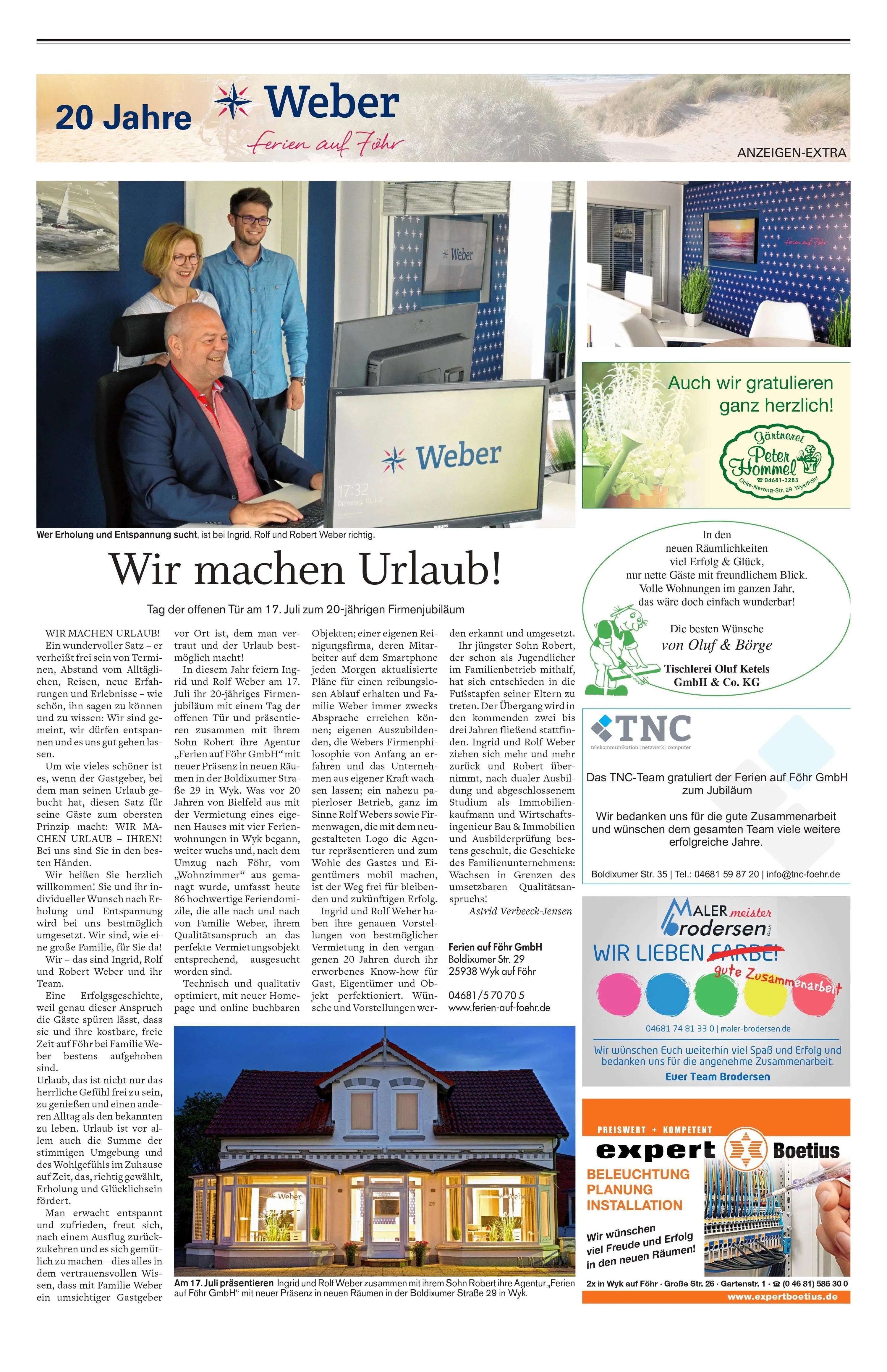 Zeitungsausschnitt: 20 Jahre Weber — Ferien auf Föhr